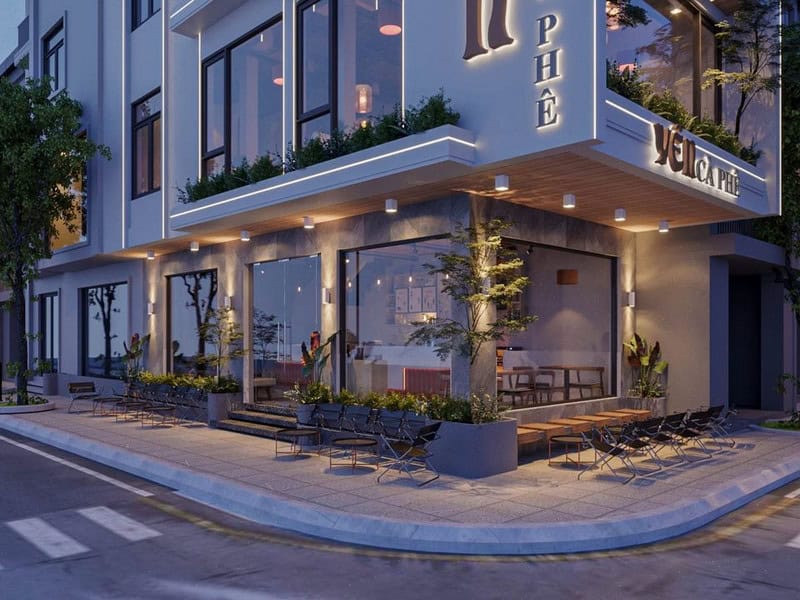 thiết kế quán cà phê góc phố