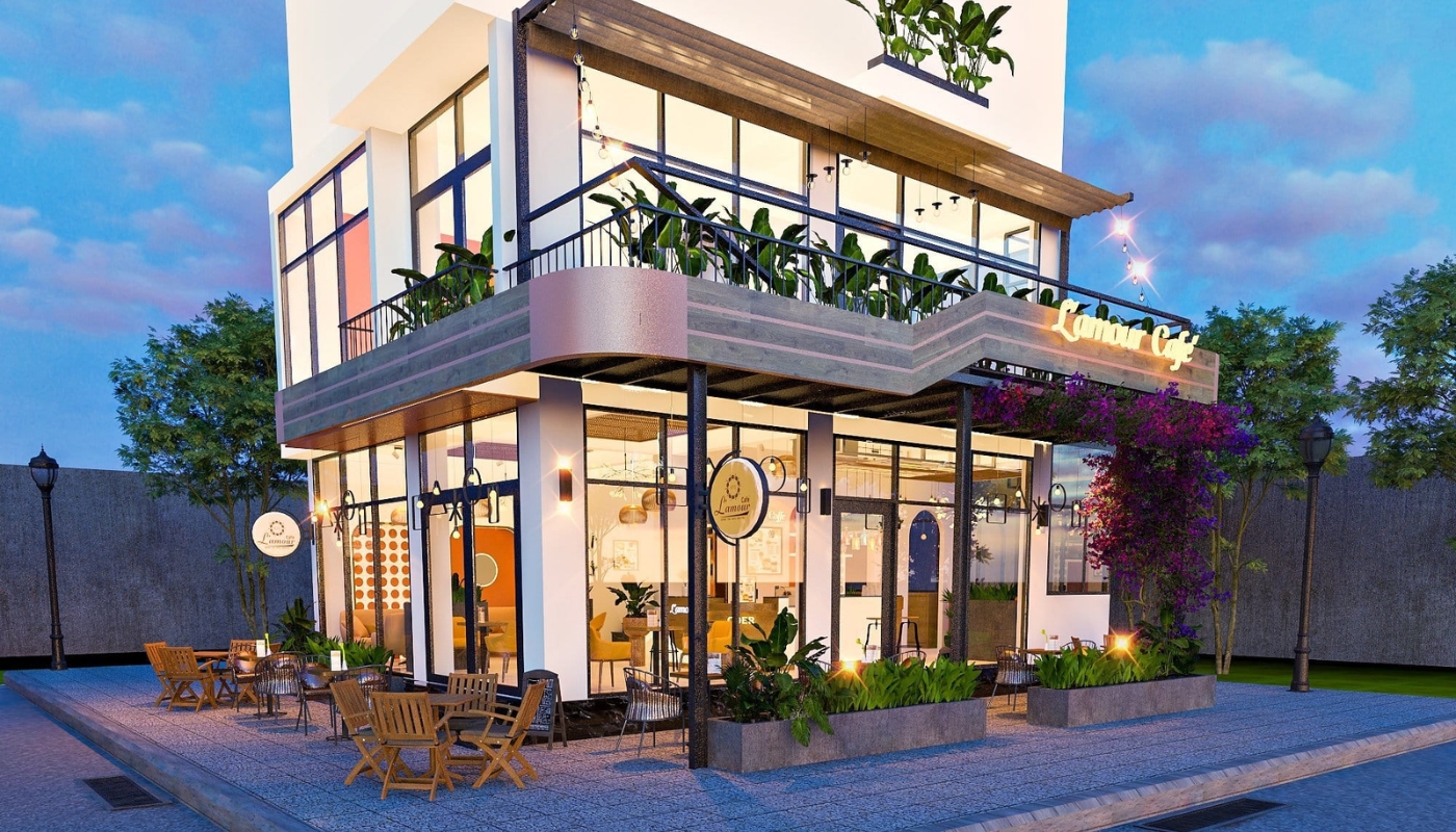 thiết kế quán cà phê góc phố