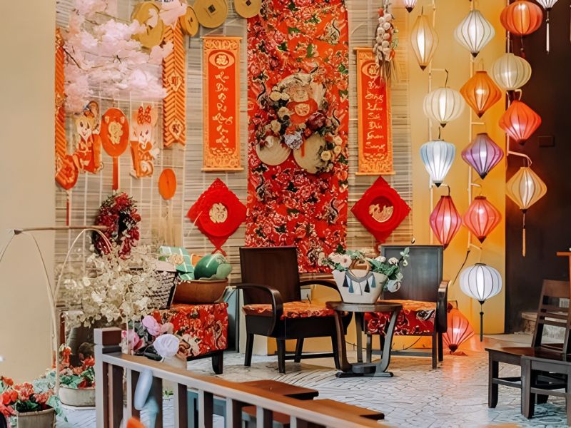 trang trí tết quán cafe