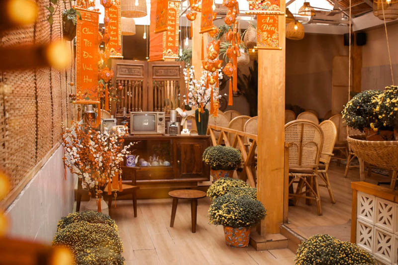 trang trí tết quán cafe