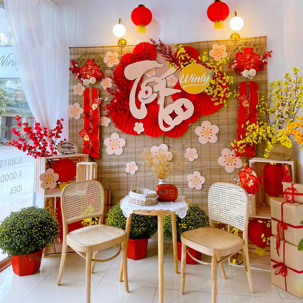 trang trí tết quán cafe