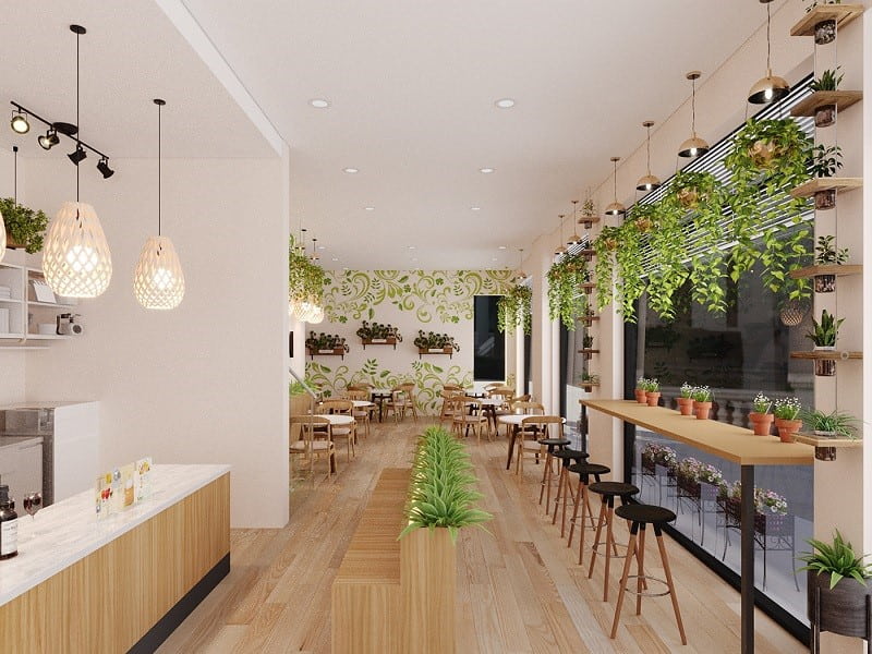 trang trí cây xanh cho quán cafe
