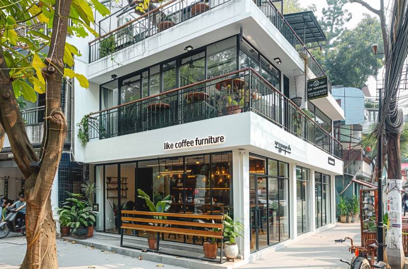 thiết kế quán cafe 2 mặt tiền