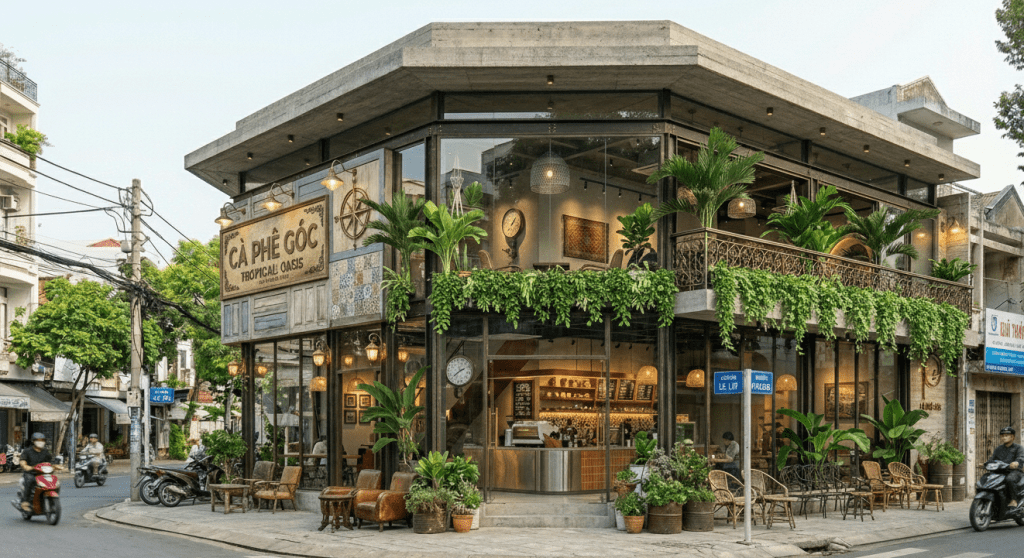 thiết kế quán cafe 2 mặt tiền