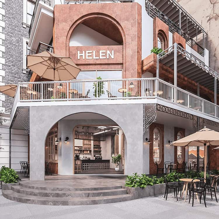 thiết kế quán cafe 2 mặt tiền