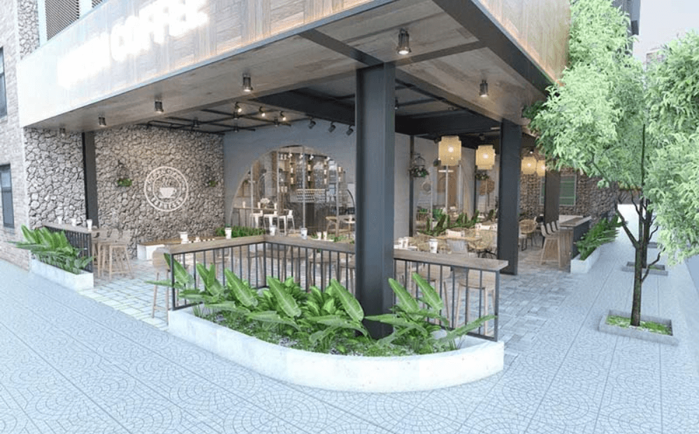 thiết kế quán cafe 2 mặt tiền