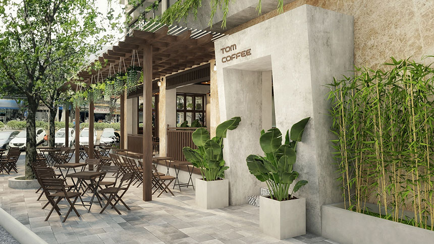 thiết kế quán cafe 2 mặt tiền